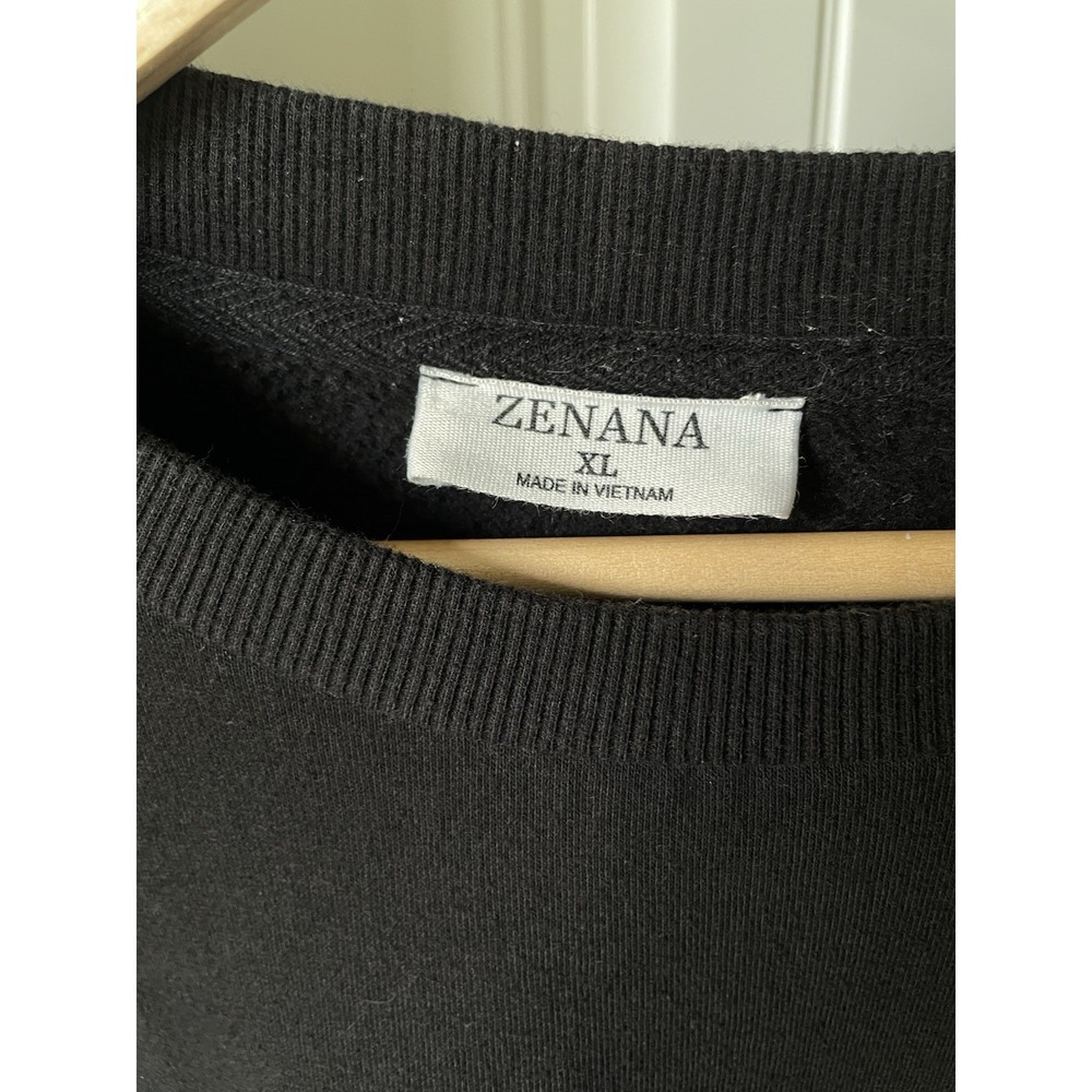 ZENANA XL Sweatshirt Black w/ White Star Print Fleece Pullover Crew Neck Pockets - Picture 3 of 7